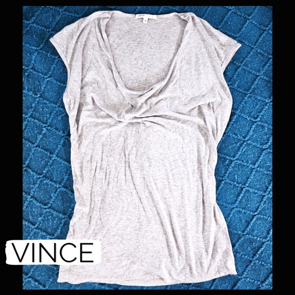 Vince - Light Heather Gray Cap Sleeve Cowl Neck Top